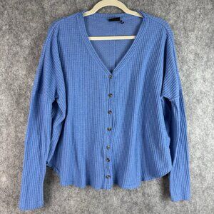 Urban Outfitters Out From‎ Under Jojo Waffle Knit Top Womens XS Blue Button Boxy